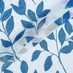 Navy-Blue Sheer Curtains Living Room 84 inches Length Floral Leaves Printed on White Semi Sheer Drapes for Bedroom Privacy Linen Textured Window Panels for Guest Room Office Studio 2 Panels