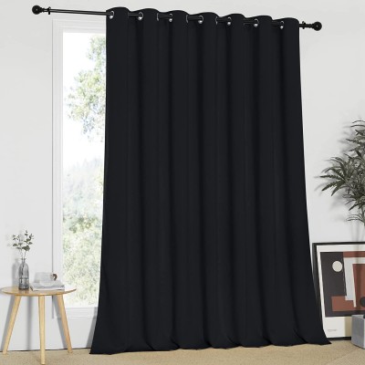 NICETOWN Black Curtain for Patio Door Extra Wide Energy Save Sliding Glass Door Drape for Curtain Rod Room Divider Curtain Vertical Blinds Black 100 inches Width x 95 inches Length