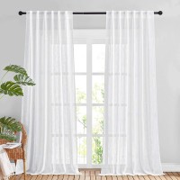 NICETOWN White Sheer Curtains Linen Blend Extra Long 108" Length Rod Pocket & Back Tab Semi Linen Sheer Window Treatment Privacy Drapes for Living Room Bedroom 104" Wide Total 2 PCs