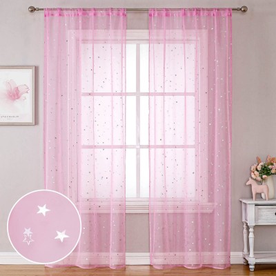 Pink Semi Sheer Star Curtains 1 Panel Girls Room Decor Window Treatments Beautiful Gauze Curtains & Drapes for Bedroom Nursery Living Room Sliding Glass Door 39 x 106 inch Long