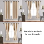 ROSETTE Beige Blackout Curtains with Tiebacks Thermal Insulated Light Blocking and Noise Reducing Grommet Curtain Drapes for Bedroom and Living Room Set of 2 Panels 42 x 63 Inch Length