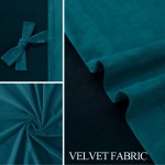 ROSETTE Velvet Curtains for Living Room Thermal Insualted Room Darkening Grommet Window Drapes for Bedroom Set of 2 Window Curtain Panels with Tiebacks 52 x 96 inches Teal