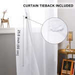 ROSETTE White Sheer Curtains Grommet Semi Transparent Window Curtain Drapes for Bedroom Living Room 52x 96 inches Long Set of 2 with Tiebacks