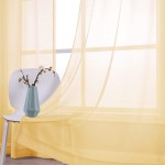 Sheer Curtains 96 Inches Long 2 Panels Grommet Curtain Panel Pair Faux Linen Window Voile Drapes Semi Sheer Curtains for Living Room Set Bedroom Ring Top Solid Bright Yellow Color 52 x 96 Inch Length