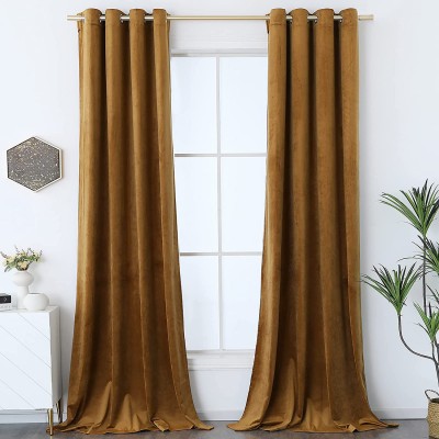 Timeper 108 inches Curtains Gold Luxury Velvet Curtain Panels Vintage Style Extra Long Decorative Backdrop Curtain Drapes for Holiday Hall Living Room Gold Brown W52 x L108 2 Panels