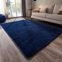 Ahlulu Soft Fluffy Area Rugs Shaggy 5'X7' Living Room Rugs Fuzzy Navy Blue Rugs Anti-Skid Furry Comfy Bedroom Rugs for Kids Room Dorm Room