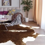 AROGAN Premium Faux Cowhide Rug 4.6 x 5.2 Feet Durable and Large Size Cow Print Rugs Suitable for Bedroom Living Room Western Decor Faux Fur Animal Cow Hide Carpet Brown