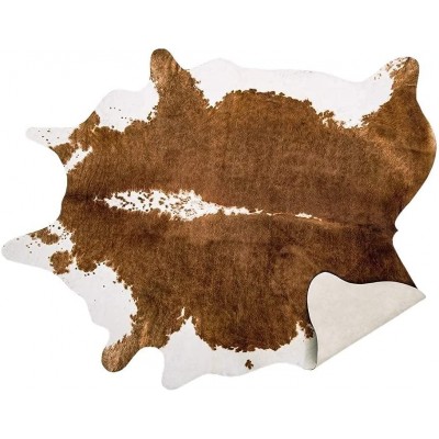 AROGAN Premium Faux Cowhide Rug 4.6 x 5.2 Feet Durable and Large Size Cow Print Rugs Suitable for Bedroom Living Room Western Decor Faux Fur Animal Cow Hide Carpet Brown
