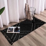 Boho Kitchen Rug 2'x 4.3' Black and White Cotton Hand Woven Runner Rug Machine Washable Rug with Tassel Moroccan Tribal Decorative Throw Floor Mat for Doorway Laundry Bedroom Entryway Bathroom