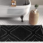 Boho Kitchen Rug 2'x 4.3' Black and White Cotton Hand Woven Runner Rug Machine Washable Rug with Tassel Moroccan Tribal Decorative Throw Floor Mat for Doorway Laundry Bedroom Entryway Bathroom