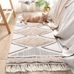 Boho Kitchen Runner Rug 2’x5’ Cotton Geometric Farmhouse Rug Shaggy Tufted Tassels Throw Area Rug Woven Washable Hallway Indoor Outdoors Carpet for Bedside Laundry Room Kitchen Sink Decor