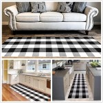 EARTHALL Buffalo Plaid Runner Rug Black and White 2'x6' Buffalo Check Rug Runner Hallway Entry Carpet Cotton Hand-Woven Washable Outdoor Rug Runner Entryway Front Porch Bedroom 23.6''x70.8''