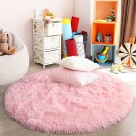 FlyDOIT Pink Round Rug for Bedroom Super Fluffy Circle Rugs for Baby Nursery 4'X4' Feet Furry Carpet for Children Kids Room Cute Soft Shaggy Rug for Girls Home Decor Fuzzy Plush Carpets for Dorm