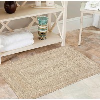 Jute Braid Natural Rug 2X3' -Natural Linen Color Hand Woven & Reversible for Living Room Kitchen Entryway Rug,Jute Burlap Braided Rag Rug 24x36 inch,Farmhouse Rag Rug Rustic Rug,Natural Look Rug