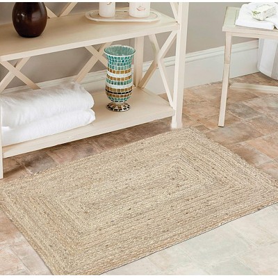 Jute Braid Natural Rug 2X3' -Natural Linen Color Hand Woven & Reversible for Living Room Kitchen Entryway Rug,Jute Burlap Braided Rag Rug 24x36 inch,Farmhouse Rag Rug Rustic Rug,Natural Look Rug