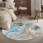 Lahome Marble Pattern Round Area Rug 4' Diameter Faux Wool Non-Slip Area Rug Accent Distressed Throw Rugs Floor Carpet for Living Room Bedrooms Laundry Room Decor Round 4' Diameter Blue