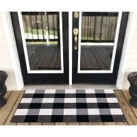 Levinis Buffalo Check Rug Cotton Washable Porch Rugs Durable and Washable Outdoor Rugs Door Mat Hand-Woven Buffalo Plaid Rug for Outdoor Kitchen Bathroom Entry Way Bedroom 2' x 3'