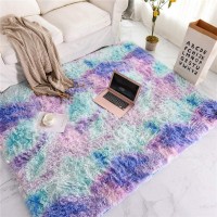 Meeting Story Shaggy Tie Dye Rugs for Girls Living Room Nursery Kids Fluffy Shag Fuzzy Soft Carpet for Bedroom Indoor Foyer Floor Mat Thick Plush Bedside Area Rug Non-Skid Blue Purple,3'x5'