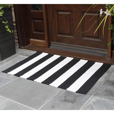 NANTA Black and White Striped Rug 27.5 x 43 Inches Cotton Woven Washable Outdoor Rugs for Farmhouse Layered Door Mats Stripe Carpet