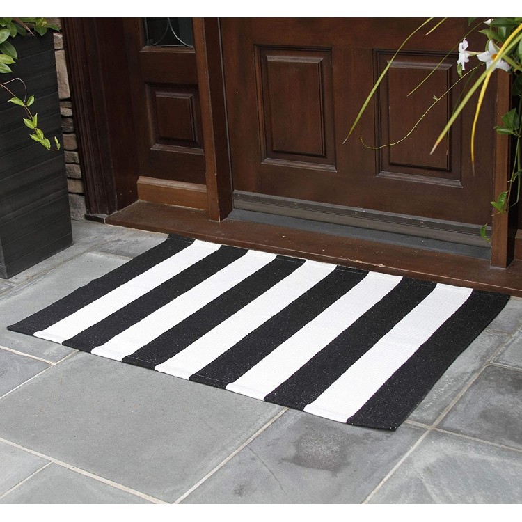NANTA Black and White Striped Rug 27.5 x 43 Inches Cotton Woven Washable Outdoor Rugs for Farmhouse Layered Door Mats Stripe Carpet