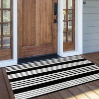 OJIA Cotton Black and White Striped Rug 24'' x 51''Hand-Woven Indoor Outdoor Area Rug Layered Door Mats for Front Porch Entryway Laundry Room  Bedroom Outdoor