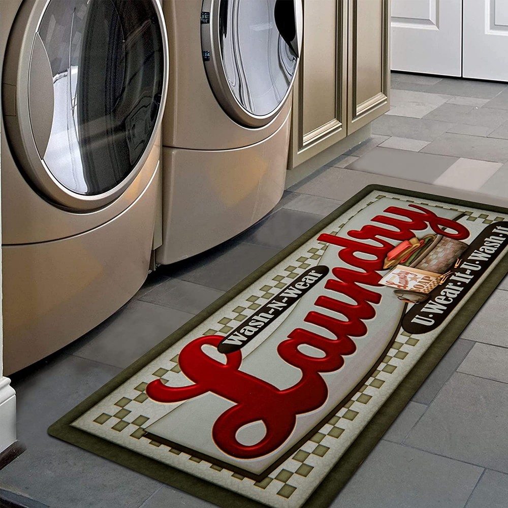 Pauwer Farmhouse Laundry Room Rugs Runner 20"x48" Non Slip Waterproof Laundry Mats Kitchen Floor Carpet Durable Cushioned Natural Rubber Foam Area Rug for Laundry Room Kitchen