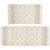 Pauwer Tan Moroccan Cotton Area Rug Set 2 Piece 2'x4.2'+2'x3' Machine Washable Printed Cotton Rugs with Tassel Hand Woven Cotton Rug Runner for Kitchen Living Room Bedroom Laundry Room Entryway