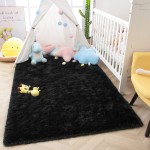 Rostyle Super Soft Fluffy Area Rugs for Bedroom Living Room Shaggy Floor Carpets Shag Christmas Rug for Girls Boys Furry Home Decorative Rugs 4 ft x 6 ft Black