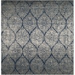 SAFAVIEH Madison Collection MAD604G Glam Ogee Trellis Distressed Non-Shedding Living Room Bedroom Accent Area Rug 4' x 4' Square Navy Silver