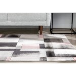 Well Woven Good Vibes Louisa Blush Pink Modern Geometric Boxes 3'11 x 5'3" 3D Texture Area Rug 3 ft ft 3