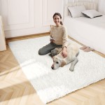 Wellber Modern Soft Cream White Shaggy Rugs Fluffy Home Decorative Carpets 5x8 Feet Rectangle Durable Plush Fuzzy Area Rugs for Living Room Bedroom Dorm Kids Room Nursery Indoor Floor Accent Rugs