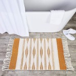 Yellow Bohemian Bathroom Rug with Tassels Bohemian Style Mat 23.6 x 35 Inches