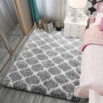 Zareas Modern Abstract Soft Fluffy Area Rugs for Living Room 5x8 White Grey Shag Rug for Bedroom Fuzzy Furry Carpet for Kids Girls Boys Long Fur Indoor Dorm Nursery Floor Comfy Accent Home Decor Mat