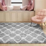 Zareas Modern Abstract Soft Fluffy Area Rugs for Living Room 5x8 White Grey Shag Rug for Bedroom Fuzzy Furry Carpet for Kids Girls Boys Long Fur Indoor Dorm Nursery Floor Comfy Accent Home Decor Mat