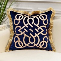 Avigers Luxury Navy Blue Decorative Pillow with Tassels 18 x 18 Inches Square Chain Velvet Throw Pillow Cover Cushion Case for Sofa Bedroom Living Room Car 45 x 45cm
