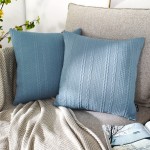 Booque Valley Pack of 2 Decorative Throw Pillow Covers Ultra Soft Modern Braid Patterned Square Blue Cushion Covers Stretchy Pillow Cases for Sofa Couch Bedroom18 x 18 inch Grey Blue