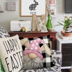Buffalo Plaid Easter Pillow Covers 18x18 Set of 4 Easter Decorations for Home Bunny Gnomes Pillows Easter Decorative Throw Pillows Spring Easter Farmhouse Decor A553-18