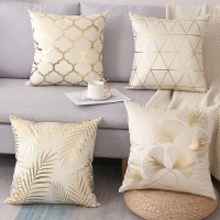 Coeufuedy Decorative Throw Pillow Covers Set for Couch Pillow Case Velvet Soft Square Cushion Cover 18x18 Inch 45 x 45 cm Set of 4 Gold