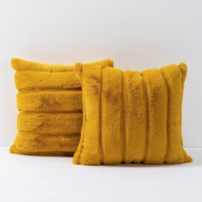 Cozy Bliss Set of 2 Faux Fur Pillow Covers Luxury Super Soft Plush Fleece Throw Pillowcase Textured Knitted Cushion Cover Decorative Pillowcases for Sofa Couch Bed Chair Car Ginger Yellow 20"x20"
