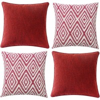 HPUK Decorative Throw Pillow Covers Set of 4 Couch Pillows Linen Cushion Cover for Couch Sofa Living Room 18"x18" inches Wine Red