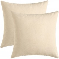 Jeneoo Decorative Cream Beige Throw Pillow Covers Rustic Farmhouse Super Soft Square Chenille Comfy Solid Cushion Couch Cases for Sofa Bedroom Chair Set of 2 18 x 18 Inches