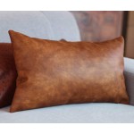 Kdays Thick Brown Faux Leather Lumbar Pillow Cover Cognac Leather Decorative Throw Pillow Case Farmhouse Rectangular Sofa Couch Cushion Covers Modern Minimalist Vegan Pillow Cover 12x20 Inches