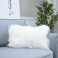 LIGICKY Decorative Lumbar Soft Faux Fur Throw Pillow Cover Luxury Series Rectangle Plush Pillow Case Cushion Cover for Couch Sofa Bed 12" x 20" White