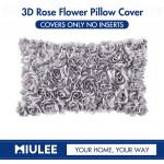 MIULEE 3D Decorative Spring Romantic Stereo Chiffon Rose Flower Pillow Cover Solid Square Pillowcase for Sofa Bedroom Car 12x20 Inch 30x50 cm Grey
