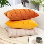 MIULEE Decorative Velvet Fall Throw Pillow Covers Soft Solid Pillowcases Striped Lumbar Rectangle Cushion Covers for Couch Sofa Bed Living Room 12x20 inch Pack of 2 Orange