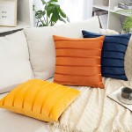 MIULEE Decorative Velvet Fall Throw Pillow Covers Soft Solid Pillowcases Striped Lumbar Rectangle Cushion Covers for Couch Sofa Bed Living Room 12x20 inch Pack of 2 Orange
