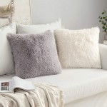 MIULEE Pack of 2 Luxury Faux Fur Throw Pillow Cover Deluxe Decorative Plush Pillow Case Cushion Cover Shell for Sofa Bedroom Car 18 x 18 Inch Beige