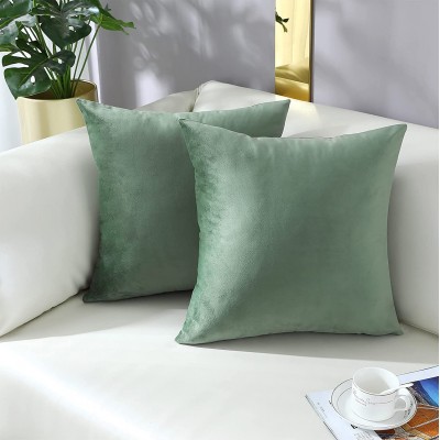 mixeoo Comfy Sage Green Throw Pillow Covers Decorative Square Solid Thick Velvet Super Soft Cushion Cases Home Decor for Sofa Couch Living Room Chair Set of 2 20 x 20 Inch