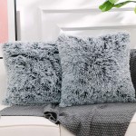 NordECO HOME Luxury Soft Faux Fur Fleece Cushion Cover Pillowcase Decorative Throw Pillows Covers No Pillow Insert 22" x 22" Inch,Black Ombre 2 Pack