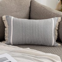 OJIA Modern Throw Pillow Cover with Tassels Decorative Liana Fringe Accent Cushion Case Farmhouse Woven Pillowcase for Sofa Chair Couch Bed Decor Lumbar 12 x 20 Inches Gray